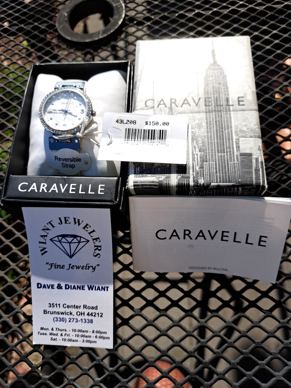 Caravelle Women's Silver Crystal Watch - White Dial Black & White Reversible